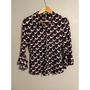 Vintage Anxiety Womens Top Small Purple Geometric Bell Sleeve Grunge Y2K READ